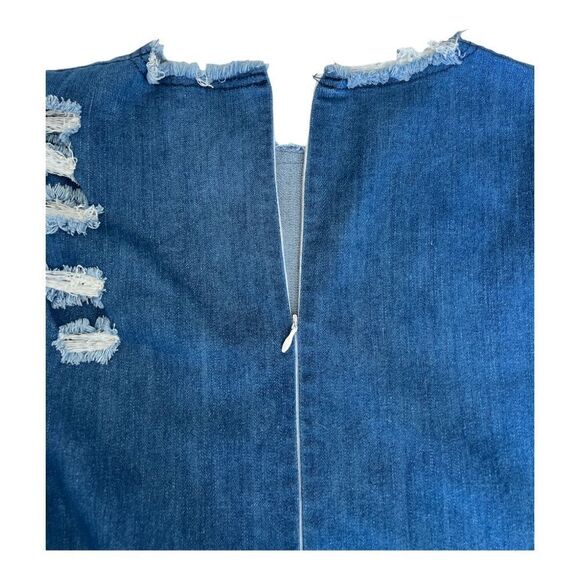 FASHION NOVA Distressed Hi-lo Denim Dress Size L. - Picture 6 of 7